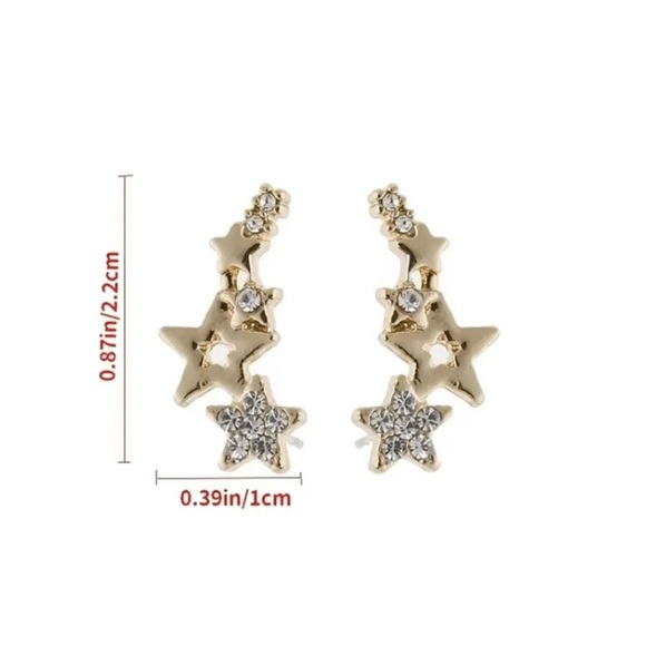 Cosmic Star Stud Earrings Silver Rhinestone Crystal Hollow Cutout Constellation - Picture 3 of 4